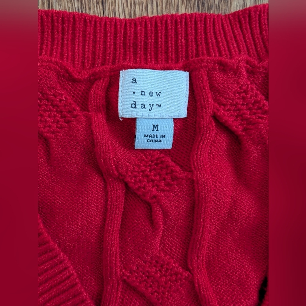 Women's A New Day Red Cable-Knit Button Front Sweater Vest - Picture 2 of 3